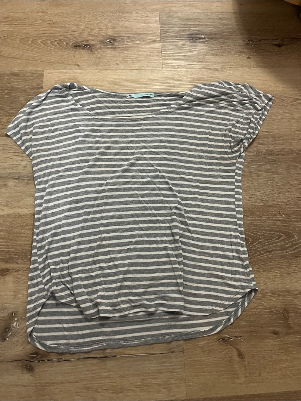 Women’s Gray and White Striped Short Sleeve Tee